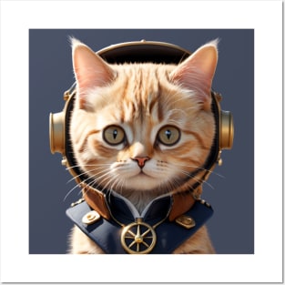 Funny Vintage Steampunk Cat Pilot Posters and Art